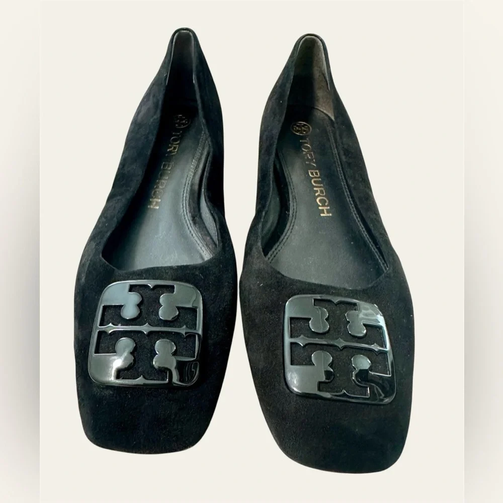 TORY BURCH WOMENS SUEDE GEORGIA BALLET FLAT IN PERFECT BLACK 9 M